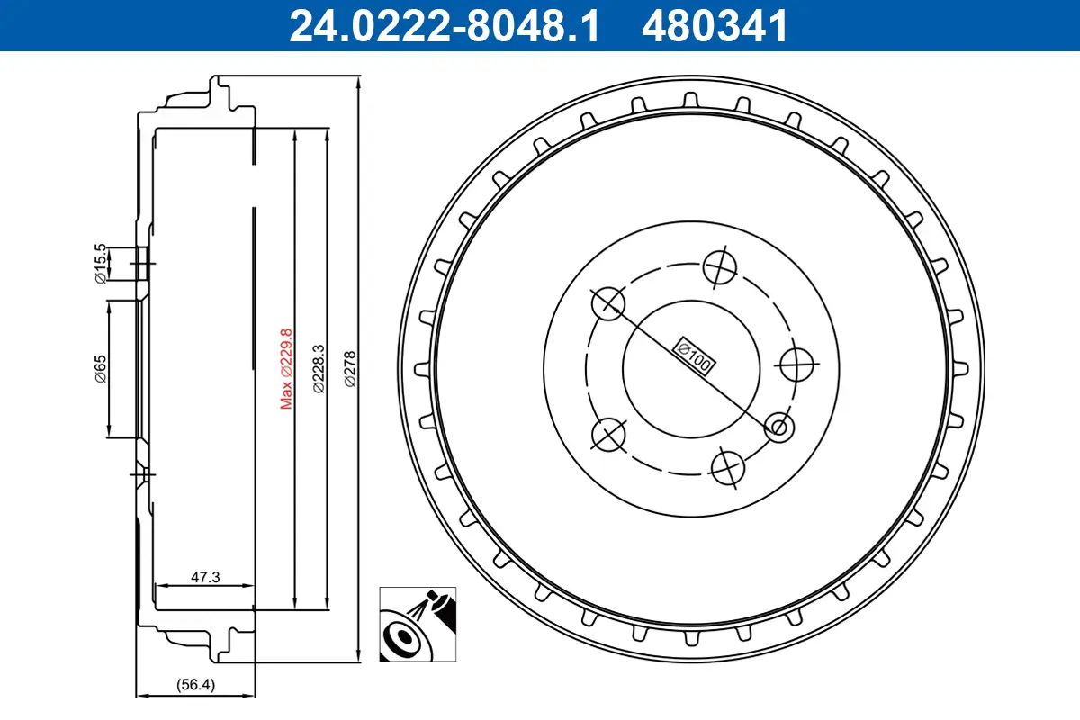 Bremstrommel Hinterachse ATE 24.0222-8048.1