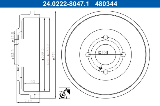 Bremstrommel Hinterachse ATE 24.0222-8047.1 Bild Bremstrommel Hinterachse ATE 24.0222-8047.1