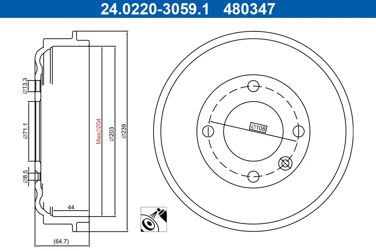 Bremstrommel Hinterachse ATE 24.0220-3059.1