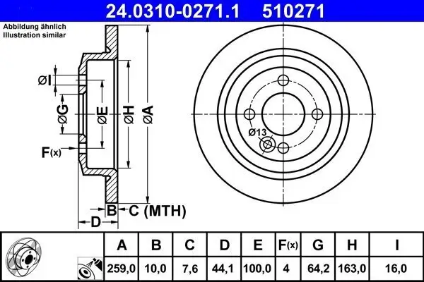 Bremsscheibe Hinterachse ATE 24.0310-0271.1