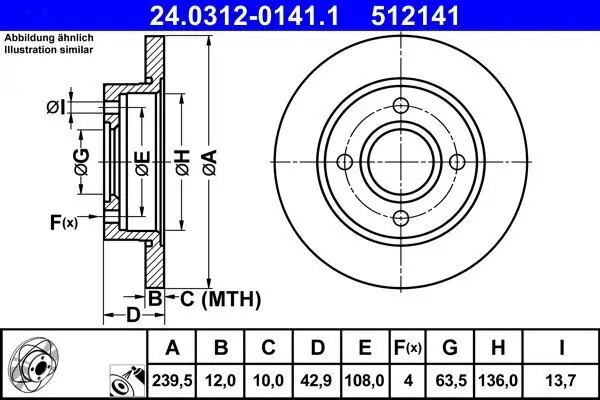 Bremsscheibe Vorderachse ATE 24.0312-0141.1
