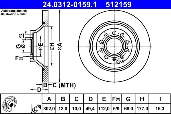 Bremsscheibe Hinterachse ATE 24.0312-0159.1