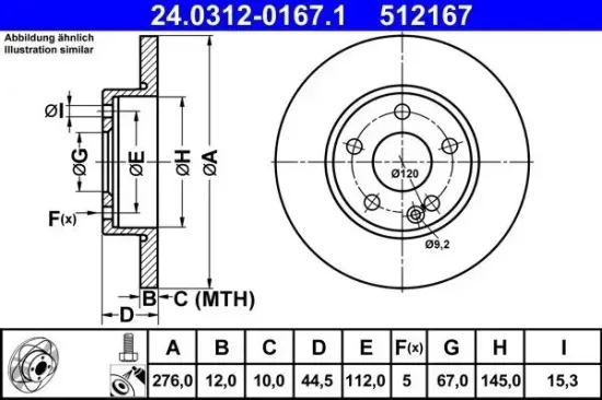 Bremsscheibe ATE 24.0312-0167.1 Bild Bremsscheibe ATE 24.0312-0167.1
