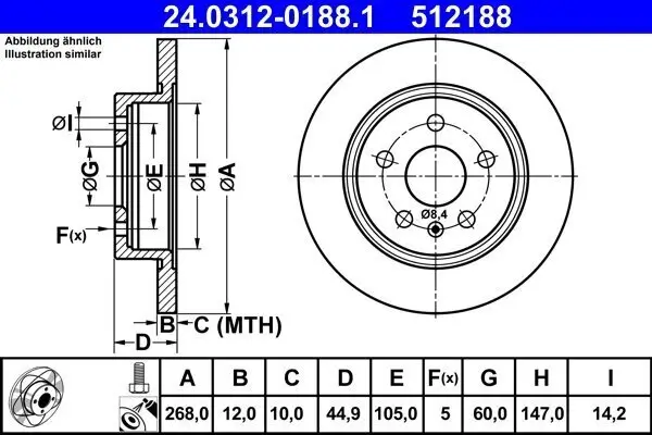 Bremsscheibe Hinterachse ATE 24.0312-0188.1