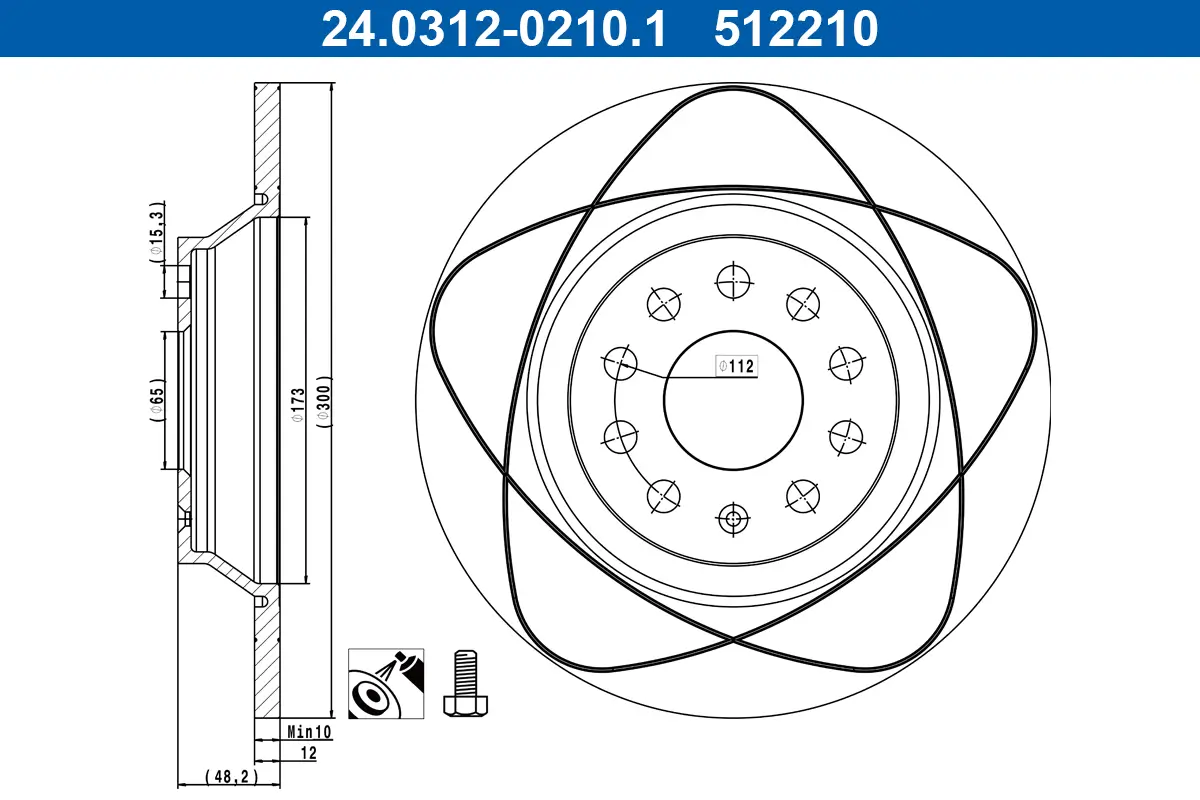 Bremsscheibe Hinterachse ATE 24.0312-0210.1