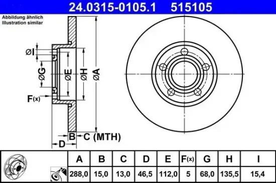 Bremsscheibe Vorderachse ATE 24.0315-0105.1 Bild Bremsscheibe Vorderachse ATE 24.0315-0105.1