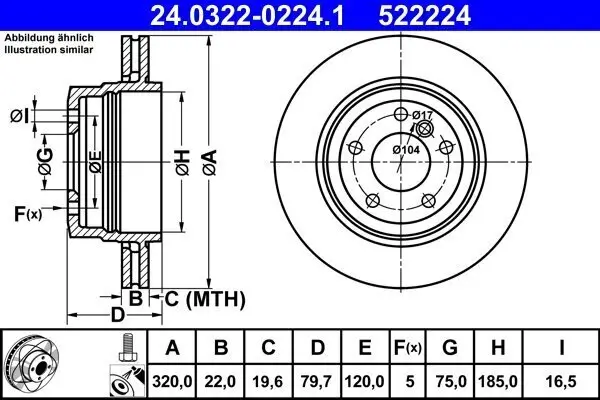 Bremsscheibe Hinterachse ATE 24.0322-0224.1