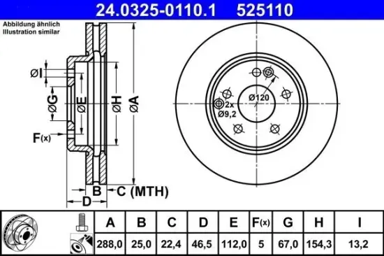 Bremsscheibe ATE 24.0325-0110.1 Bild Bremsscheibe ATE 24.0325-0110.1