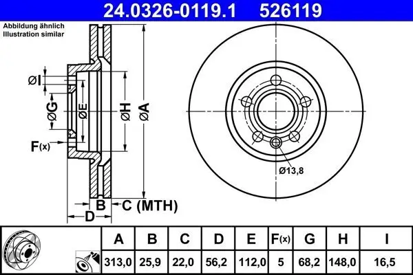 Bremsscheibe ATE 24.0326-0119.1