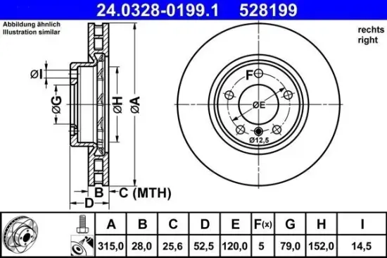 Bremsscheibe Vorderachse rechts ATE 24.0328-0199.1 Bild Bremsscheibe Vorderachse rechts ATE 24.0328-0199.1