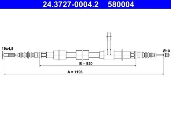 Seilzug, Feststellbremse hinten rechts ATE 24.3727-0004.2 Bild Seilzug, Feststellbremse hinten rechts ATE 24.3727-0004.2
