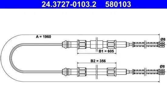 Seilzug, Feststellbremse hinten ATE 24.3727-0103.2 Bild Seilzug, Feststellbremse hinten ATE 24.3727-0103.2