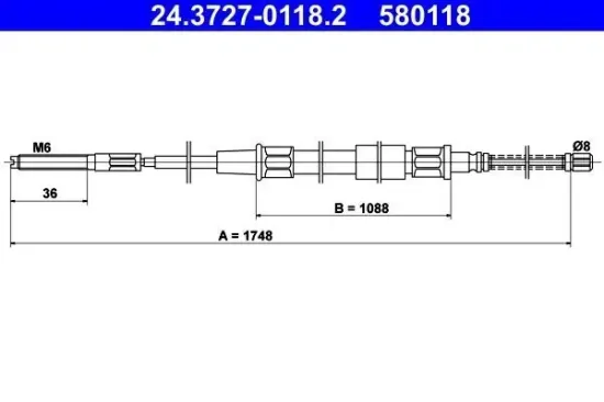 Seilzug, Feststellbremse hinten ATE 24.3727-0118.2 Bild Seilzug, Feststellbremse hinten ATE 24.3727-0118.2