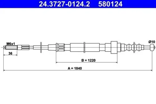 Seilzug, Feststellbremse hinten ATE 24.3727-0124.2 Bild Seilzug, Feststellbremse hinten ATE 24.3727-0124.2