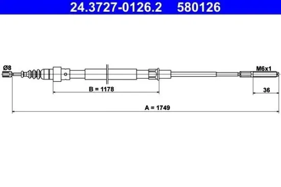 Seilzug, Feststellbremse hinten ATE 24.3727-0126.2 Bild Seilzug, Feststellbremse hinten ATE 24.3727-0126.2