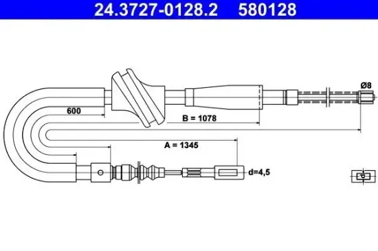 Seilzug, Feststellbremse hinten links ATE 24.3727-0128.2 Bild Seilzug, Feststellbremse hinten links ATE 24.3727-0128.2