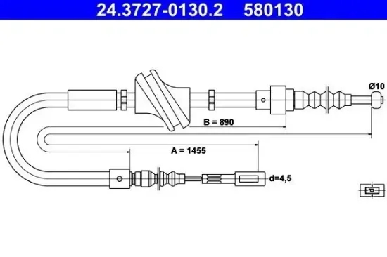 Seilzug, Feststellbremse hinten ATE 24.3727-0130.2 Bild Seilzug, Feststellbremse hinten ATE 24.3727-0130.2