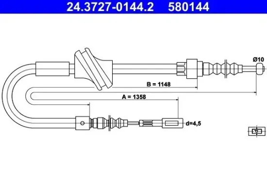 Seilzug, Feststellbremse hinten rechts ATE 24.3727-0144.2 Bild Seilzug, Feststellbremse hinten rechts ATE 24.3727-0144.2