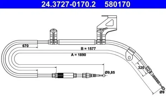 Seilzug, Feststellbremse hinten rechts ATE 24.3727-0170.2 Bild Seilzug, Feststellbremse hinten rechts ATE 24.3727-0170.2