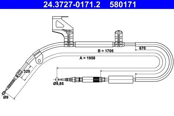 Seilzug, Feststellbremse hinten links ATE 24.3727-0171.2