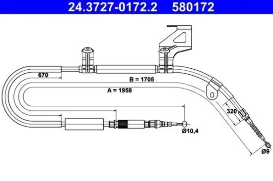 Seilzug, Feststellbremse hinten rechts ATE 24.3727-0172.2 Bild Seilzug, Feststellbremse hinten rechts ATE 24.3727-0172.2