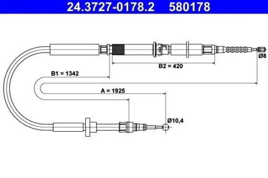 Seilzug, Feststellbremse hinten ATE 24.3727-0178.2 Bild Seilzug, Feststellbremse hinten ATE 24.3727-0178.2
