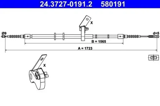 Seilzug, Feststellbremse hinten links ATE 24.3727-0191.2 Bild Seilzug, Feststellbremse hinten links ATE 24.3727-0191.2