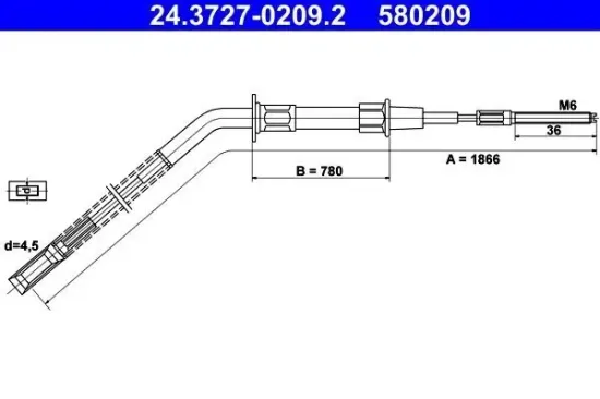 Seilzug, Feststellbremse hinten ATE 24.3727-0209.2 Bild Seilzug, Feststellbremse hinten ATE 24.3727-0209.2