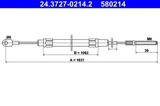 Seilzug, Feststellbremse hinten ATE 24.3727-0214.2 Bild Seilzug, Feststellbremse hinten ATE 24.3727-0214.2