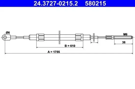 Seilzug, Feststellbremse hinten ATE 24.3727-0215.2 Bild Seilzug, Feststellbremse hinten ATE 24.3727-0215.2