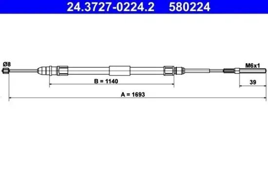 Seilzug, Feststellbremse hinten links ATE 24.3727-0224.2 Bild Seilzug, Feststellbremse hinten links ATE 24.3727-0224.2