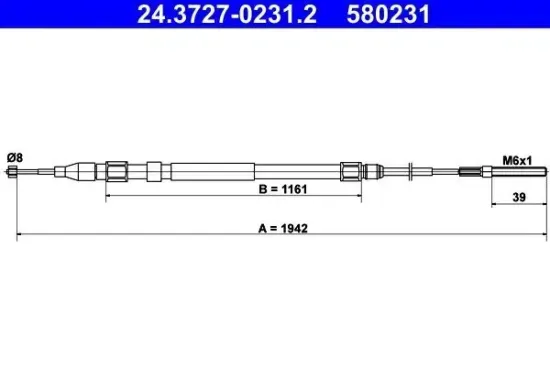 Seilzug, Feststellbremse hinten ATE 24.3727-0231.2 Bild Seilzug, Feststellbremse hinten ATE 24.3727-0231.2