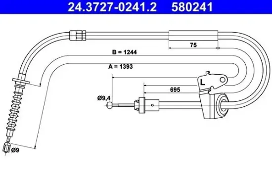 Seilzug, Feststellbremse hinten links ATE 24.3727-0241.2 Bild Seilzug, Feststellbremse hinten links ATE 24.3727-0241.2