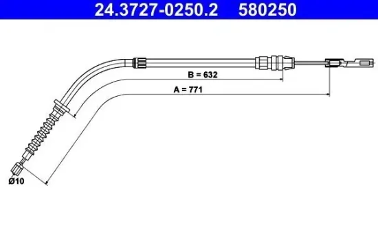 Seilzug, Feststellbremse hinten rechts ATE 24.3727-0250.2 Bild Seilzug, Feststellbremse hinten rechts ATE 24.3727-0250.2