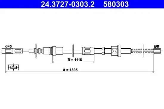 Seilzug, Feststellbremse hinten ATE 24.3727-0303.2 Bild Seilzug, Feststellbremse hinten ATE 24.3727-0303.2