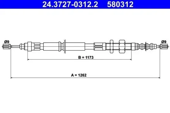 Seilzug, Feststellbremse vorne links ATE 24.3727-0312.2 Bild Seilzug, Feststellbremse vorne links ATE 24.3727-0312.2
