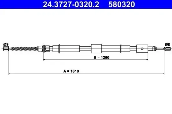 Seilzug, Feststellbremse hinten links ATE 24.3727-0320.2 Bild Seilzug, Feststellbremse hinten links ATE 24.3727-0320.2