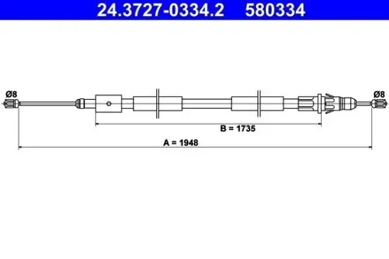 Seilzug, Feststellbremse hinten rechts ATE 24.3727-0334.2 Bild Seilzug, Feststellbremse hinten rechts ATE 24.3727-0334.2