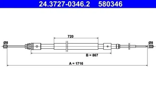 Seilzug, Feststellbremse hinten ATE 24.3727-0346.2 Bild Seilzug, Feststellbremse hinten ATE 24.3727-0346.2