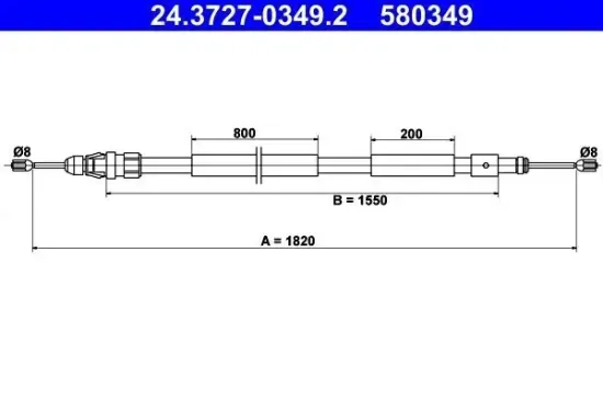 Seilzug, Feststellbremse hinten links ATE 24.3727-0349.2 Bild Seilzug, Feststellbremse hinten links ATE 24.3727-0349.2