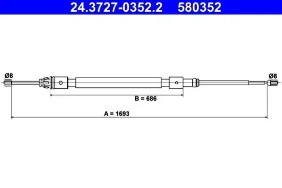 Seilzug, Feststellbremse hinten ATE 24.3727-0352.2 Bild Seilzug, Feststellbremse hinten ATE 24.3727-0352.2