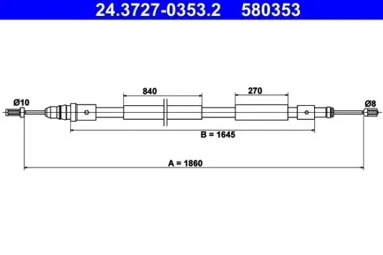 Seilzug, Feststellbremse hinten links ATE 24.3727-0353.2 Bild Seilzug, Feststellbremse hinten links ATE 24.3727-0353.2