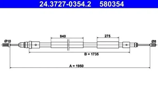 Seilzug, Feststellbremse hinten rechts ATE 24.3727-0354.2 Bild Seilzug, Feststellbremse hinten rechts ATE 24.3727-0354.2