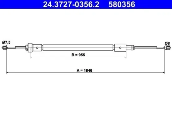 Seilzug, Feststellbremse hinten ATE 24.3727-0356.2 Bild Seilzug, Feststellbremse hinten ATE 24.3727-0356.2