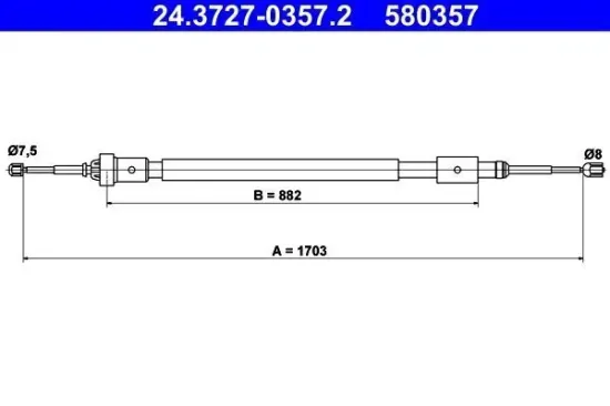 Seilzug, Feststellbremse hinten ATE 24.3727-0357.2 Bild Seilzug, Feststellbremse hinten ATE 24.3727-0357.2