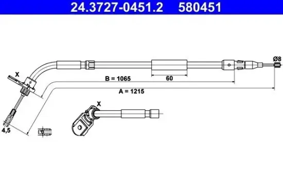 Seilzug, Feststellbremse hinten rechts ATE 24.3727-0451.2 Bild Seilzug, Feststellbremse hinten rechts ATE 24.3727-0451.2