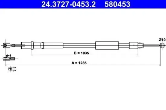 Seilzug, Feststellbremse hinten links ATE 24.3727-0453.2 Bild Seilzug, Feststellbremse hinten links ATE 24.3727-0453.2