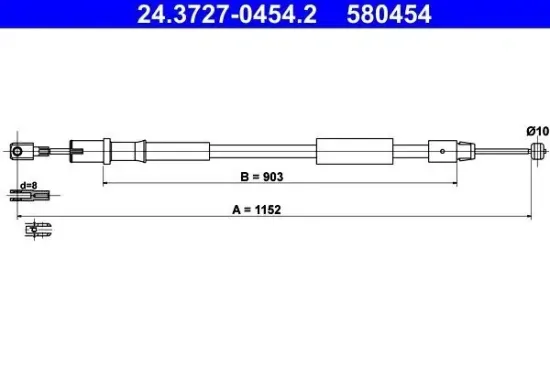 Seilzug, Feststellbremse hinten rechts ATE 24.3727-0454.2 Bild Seilzug, Feststellbremse hinten rechts ATE 24.3727-0454.2