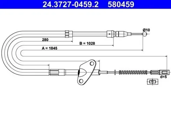 Seilzug, Feststellbremse hinten links ATE 24.3727-0459.2 Bild Seilzug, Feststellbremse hinten links ATE 24.3727-0459.2