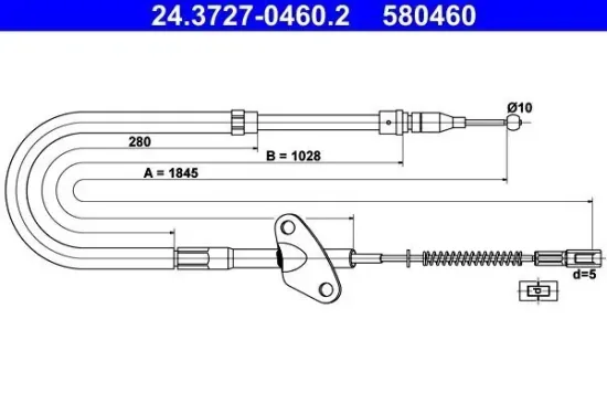 Seilzug, Feststellbremse hinten rechts ATE 24.3727-0460.2 Bild Seilzug, Feststellbremse hinten rechts ATE 24.3727-0460.2